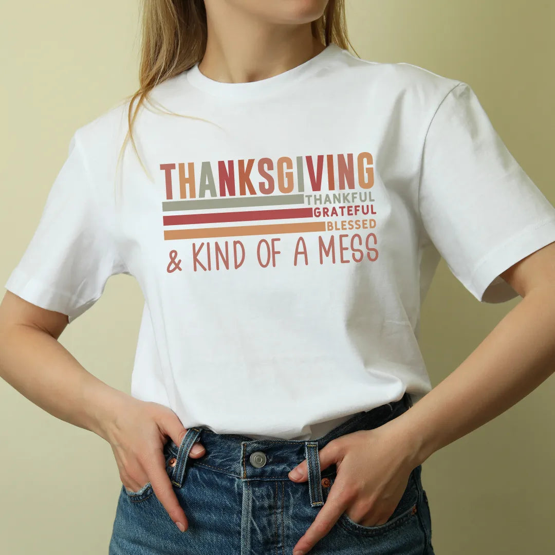 Vintage Thanksgiving T-Shirt | Thankful, Grateful, Blessed & Kind of a Mess